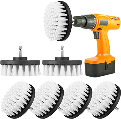 Kit de limpieza de cepillo de taladro multiusos para taladro, kit de cepillos de limpieza para taladro, superficies de baño, bañera, lechada, ducha, cocina (blanco, 6 piezas)