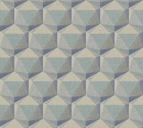 Carta da parati grafica Profhome 387484-GU Carta da parati TNT goffrata a caldo leggermente strutturata con forme geometriche opaca turchese beige azzurro grigio 5,33 m2