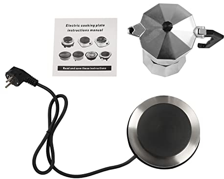 GMSLuu Mini placa de calor eléctrica para cafetera expreso (500 W, 6 tazas, con placa calefactora), aluminio plateado