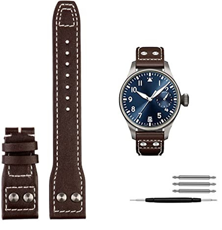 MURVE Echtes Leder Nieten Armband Für IWC Big Pilot Spitfire Rindsleder Faltschließe Uhr Männer Band 21mm 22mm, 21 mm, Achat