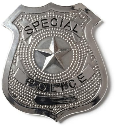 Henbrandt Insignia de policía plateada para adultos con decoración de estrella, insignia especial de metal para Halloween, zombi, policías y ladrones, cosplay, unisex, accesorios de disfraz de oficial