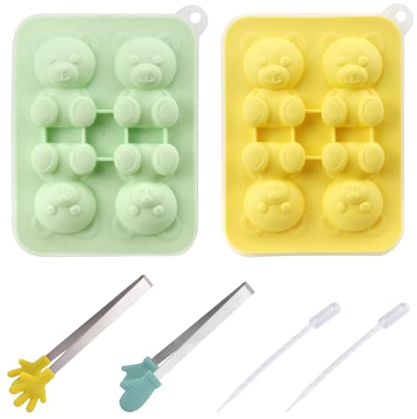 Xmart Bär Eiswürfelform Silikon 2 Stück Eiswürfelform Groß 8 Kammern Silikon Bär 3d EiswüRfelform mit Deckel mit Zwei Eisclip + Tropfer Geeignet für Kaffee Eis Fudge Schokolade Kuchen