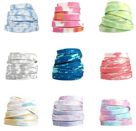 Lot de 9 Paires de Lacets Plats colorés de 119,2 cm pour Chaussures de Sport, Bottes, Skate, pour Femme, Multicolore, 47.2 x 0.3 inch (L x W)