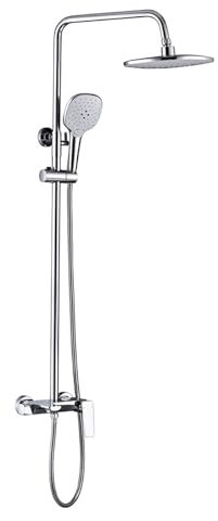 BiaoTeng Colonne de Douche Avec Mitigeur pour Baignoire, Douchette Monocommande 3 Modes Avec Flexible de Douche 1, 5 M Ensemble de Douche pour Baignoire Réglable, Chrome