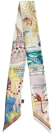 JERLA Schal aus 100% Maulbeerseide, Haarband, Handtaschengriff, Krawatte, Schal, Halstuch, Schal für Damen, Animal World Off White, 33.5×1.97