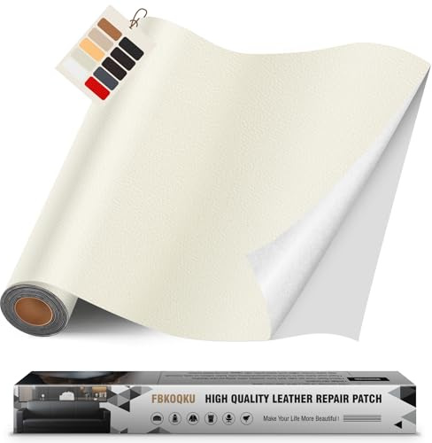 FBKOQKU Parches de Cuero Adhesivo, 40 x 200 cm Para Tapizar, Polipiel Adhesiva para Sofá, Asiento de Coche, Muebles, Chaquetas (Marfil Blanco)