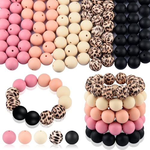 ASTARON 100 st 15 mm silikonpärlor för nyckelringstillverkning, rosa svarta runda pärlor för armband pärlbara pennor dekorationer hantverk tillverkning fest presenter tillbehör