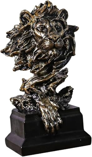 SHGDAIO Statue de tête de Lion, Figurine d'art de Lion, décoration de Bureau, Sculpture de tête de Lion pour Armoire, Maison, Bureau, Bronze
