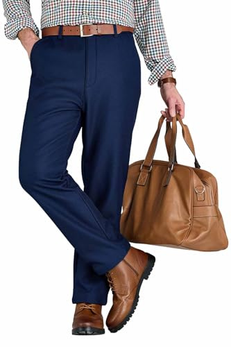 Pegasus Men's Fleece Lined Formal Trousers with Stretch Waist & Classic Straight Leg Navy 36W / 29L