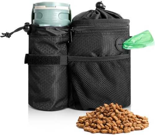 AiQInu Sac Friandise pour Chien, Pochette Friandise Chien avec Distributeur de Sacs à Crottes, Extra Poche pour Bouteille d'eau, Sac à Nourriture pour Chien de Dressage