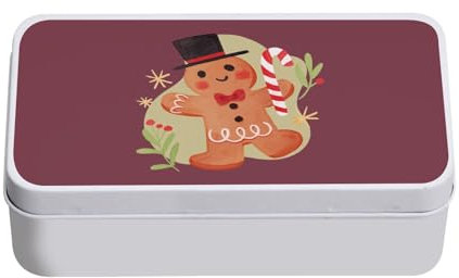 Fabulous Scatola in metallo rosso – Pupazzo in pan di zenzero Magia di Natale illustrazione disegno – 11 x 18,5 x 5,5 cm – Scatola portaoggetti, chiave, attrezzi, scatola per il pranzo, zucchero,