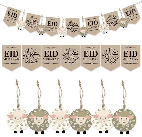 Eid Munarak Banner, EID Mubarak Girlande Schaf Anhänger Drkorations, Ramadan Banner Hängegirlanden für Muslimische Umrah Mubarak Eid Al Fitr Festival Party Deko