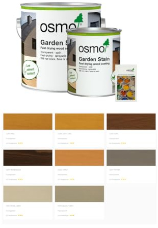 Osmo Garden Stain, waterbased, sprayable, Weather-Resistant and UV Stable, Transparent Coloured, Satin Wood Coating for The Exterior (7249 Teak, 2.5 litres)