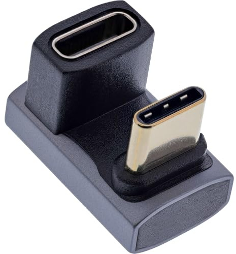 InLine® USB4-adapter, USB-C-kontakt till USB-C-uttag 180°, 40 Gb/s datahastighet, 240 W strömförsörjning, 8K@60Hz video, aluminiumhölje, grå