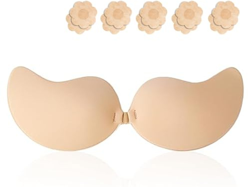 HonexCesng Reggiseno Adesivo, Reggiseni Schiena Scoperta Push Up, Reggiseno Invisibile Riutilizzabile, Confortevole e Traspirante, per Abiti da Sposa, Sera, Senza Spalline (C, Beige)