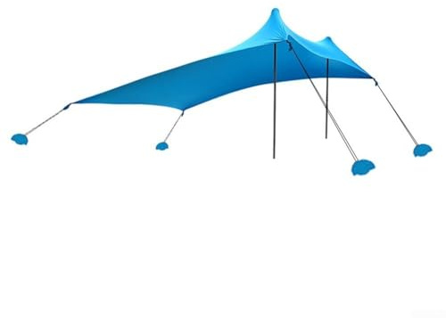 Marchfunny Tenda da sole per spiaggia con baldacchino e sacconi di sabbia, protezione UPF 50+ Spaziosa 2,1 m x 1,7 m di spazio sul pavimento, altezza centrale di 1,5 m per 3-4 persone, verde e blu