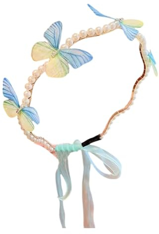 alloneslife Haarreif für Mädchen, Schmetterlings-Perlen, Kronen für Königin, Geburtstag, Stirnbänder, Foto-Requisiten, elegante Kostüm-Kopfbedeckung