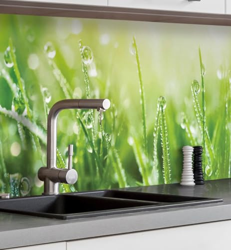 MyMaxxi Küchenrückwand selbstklebend – Matte, versteifte Spritzschutz Folie als günstige Alternative zu Glas, einfache Montage & leichte Reinigung – 60 cm hoch – Motiv: Wiese B 340 cm x H 60 cm