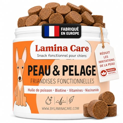 Lamina Care – Snacks funcionales para Piel y Pelo con levadura de Cerveza en Polvo y vitaminas Perro, Alivia alergia Perros, picores Perro Piel y caída del Pelo, Omega 3 Perros, 90 chuches