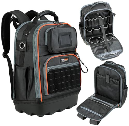 TUFFWORX Heavy Duty Tool Backpack with 35 Pockets, Hard Bottom, 35x20x47 cm