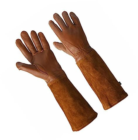 BAZEITFLOW Lange Arbeitshandschuhe Schutzhandschuhe Anti schnitt Handschutz Wiederverwendbar für Schweißen Garten Labor Braun