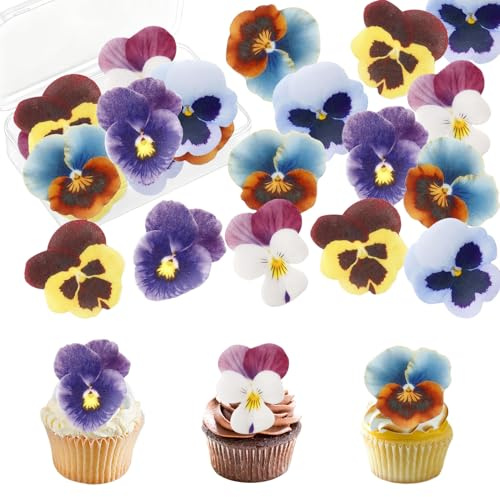 Essbare Blumen für Torte,50 Stück Tortendeko Essbare Blüten Kuchen Deko, Esspapier Blumen Cupcake Toppers für Fondant Muffin Geburtstag Hochzeit Baby Dusche Party Dekoration Kuchendekoration