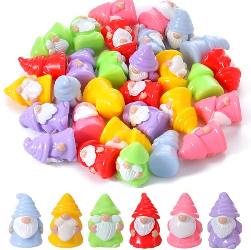 GSrenyu 30 Pcs Mini Resin Gnomes 6 Colors Tiny Gnomes Miniature Figurines Mini Gnome Decor Miniature Gnome Figurines for Garden Outdoor Landscape Dollhouse Patio Yard Lawn Potted Plant Decor