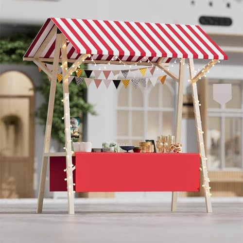 ZIGTUEI Genérico Puesto De Mercado con Toldo, Carrito De Comida Callejera De Madera, Puestos Plegables, para Venta De Alimentos,para Puestos Callejeros, Ferias De Artesanía(Red,150x200cm/59x78.7in)