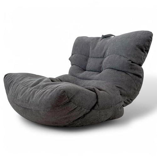 Aiire Pouf Poltrona Design in Cotone - Puffo per Sedersi XXL Moderno, Pouffe Salotto o Camera da Letto per Bambini o Gamer - Bean Bag per lettura o Puf Cuscini da Pavimento Grigio Scuro
