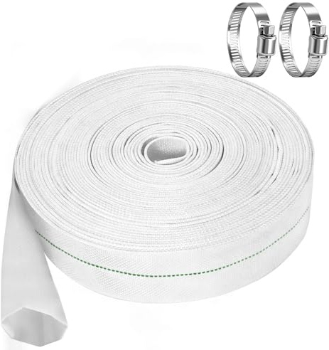 Bubuny Flachschlauch Ø 32mm 1 1/4 Zoll, 20M Gewebeschlauch für Tauchpumpen Schmutzwasserpumpen, Abriebfester Flexibel Gewebeschlauch Industrieschlauch bis 10 Bar belastbar