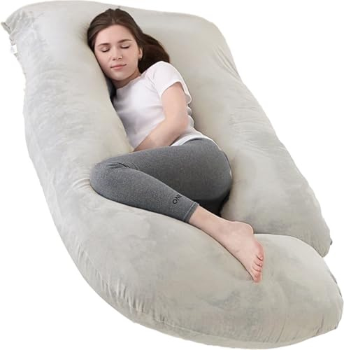 EarKings Schwangerschaftskissen G-Shape Ganzkörperunterstützung für bequemes Seitenschlafen – Entlastet Rücken und Hüfte – 140 x 80 cm mit abnehmbarem, waschbarem Bezug – G-Shape & Light Grey