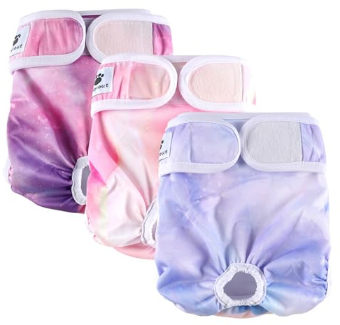 Hisprout 3-Pack Weibliche Hundewindel Hochabsorbierende Inkontinenz Wiederverwendbare Waschbare Atmungsaktive Dauerhafte Hundewindel Hosen Hund Saison Hosen (L,Nebula)