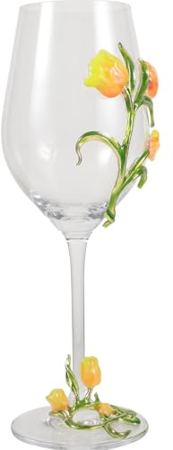 DIYEAH Calice da Vino Rosso Tulipano in Vetro Motivo Floreale Tridimensionale, Bicchiere per Cocktail e Bevande da Festa, Riutilizzabile e Adatto a Casa, Bar e Ristoranti