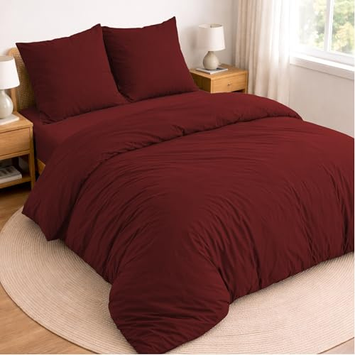 Twinzen - Parure de Lit 180x200-4 Pièces - Bordeaux - Microfibre Douce