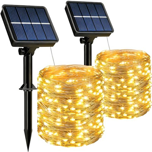HeiPard Solar Lichterkette Aussen Outdoor 2x10M 100 LED Lichterkette Außen | Solar Lichterkette Outdoor Warmweiß 8 Modi Wetterfest Solarlichterkette für Balkon, Garten, Terrasse, Camping, Party