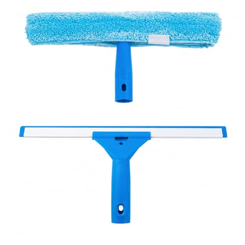 Window Cleaning Equipment with Squeegee & Microfibre Scrubber - 2 in 1 Window Cleaner for Streak-Free Glass, Shower Screen, Mirror, Patio Doors & Indoor Outdoor Windows