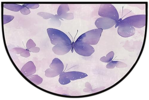 JXDXHCW Zerbino a mezza luna con retro in TPR antiscivolo, per esterni e interni, per porta d'ingresso, corridoi, ingresso, 60 x 90 cm, colore lilla con farfalle lavate