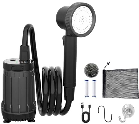 Perfeclan Ducha Portátil para Camping, Bomba de Ducha Eléctrica Recargable con Filtro de Repuesto para Playa, Mochileros, Viajes, Baño de Mascotas Y Caravanas, Negro