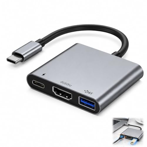USB C till HDMI-adapter, USB C 4K, 3-i-1, multiport-hubb med 100 W PD och USB 3.0, typ C till HDMI-omvandlare för MacBook Pro Air iPad Pro Air Surface HP Dell XPS
