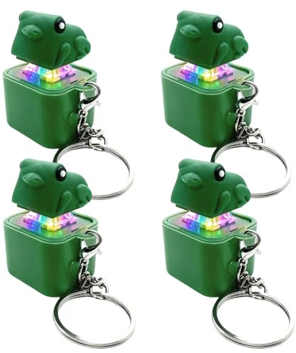 Portachiavi ricaricabili con gracidio di rana da 4 pezzi con luci LED sonore per bambini adulti (verde 4 pezzi)