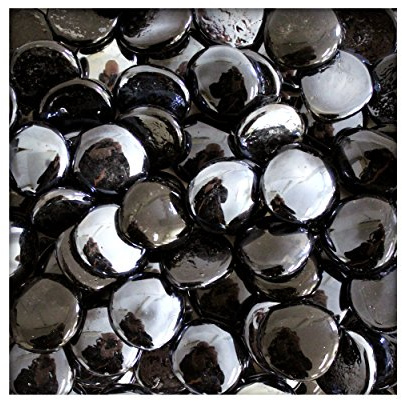 Kieskönig 1 kg Glasnuggets Glassteine Muggelsteine Mosaiksteine Tischdeko 25-30 mm Schwarz irisierend