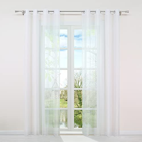 HongYa 1er-Pack Uni Voile Gardine Transparenter Vorhang Schal mit Ösen H/B 225/140 cm Weiß