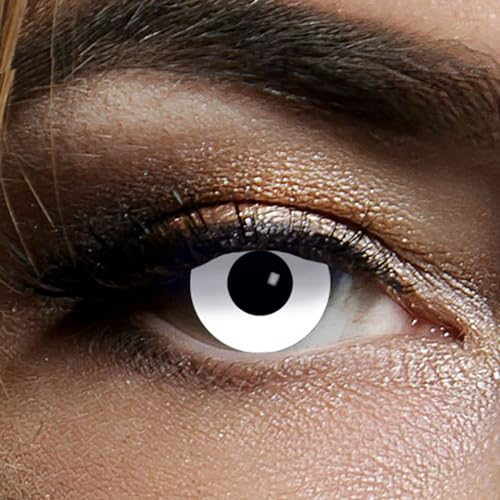 Farbige Kontaktlinsen Weiß für Zombie oder Vampir Wochenlinsen der Marke King of Halloween.de, ideal zu Halloween, Karneval, Fasching, Fasnacht oder Cosplay und Rollenspiele - ohne Sehstärke