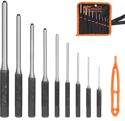 HORUSDY 9 Pieces Roll Pin Punch Set, Removing Repair Tool with Holder for Automotive, Watch Repair, Jewelry and Craft