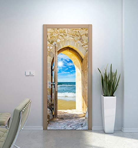 XXXCH 3D Türaufkleber 95X215CM Strand im Freien Türtapete selbstklebend TürPoster - Fototapete Türfolie Poster Tapete Meer Aufkleber DIY Selbstklebende Wandbild PVC Wasserdichte Tapete
