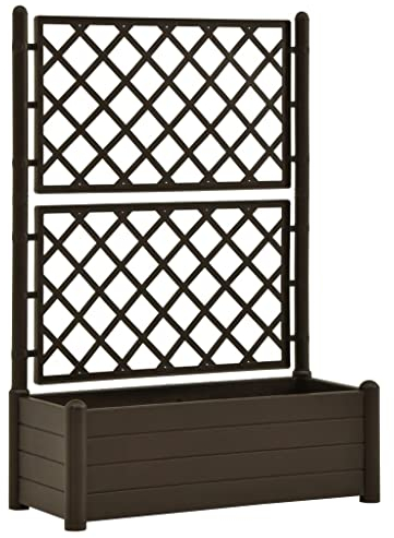 vidaXL Jardinera con Enrejado Pérgola Arriate Macetero Caja de Flores Bandeja Plantas Jardín Porche Decoración Patio Estable PP Moca 100x43x142 cm