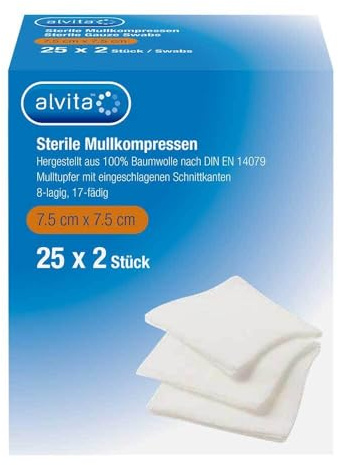 ALVITA Mullkompressen steril 7,5x7,5 cm 25X2 St