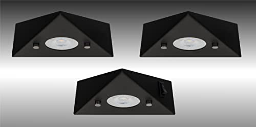 Trango 3er Set 6740-35 Unterbauleuchte in Matt-Schwarz *COOK* Einbauleuchte - Einbaustrahler inkl. 3x 4,8 Watt LED Modul 3000K warmweiß Dreieckleuchte – Küchen-Schrankleuchte 230V erweiterbar