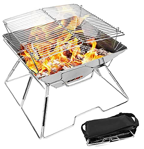 Holzkohlegrill Faltbare BBQ Grill Holzkohlegrill Edelstahl Portable Outdoor Campinggrill Picknickgrill Tragbarer Klappgrill Gute Belüftung für 3-5 Personen für Camping Garten