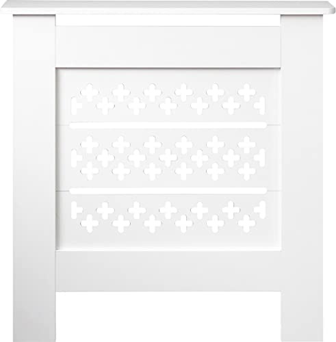 Bestfor Small White MDF Wood Radiator Cover with Cross Pattern Vents - Offers protection from burns and hides away old radiators